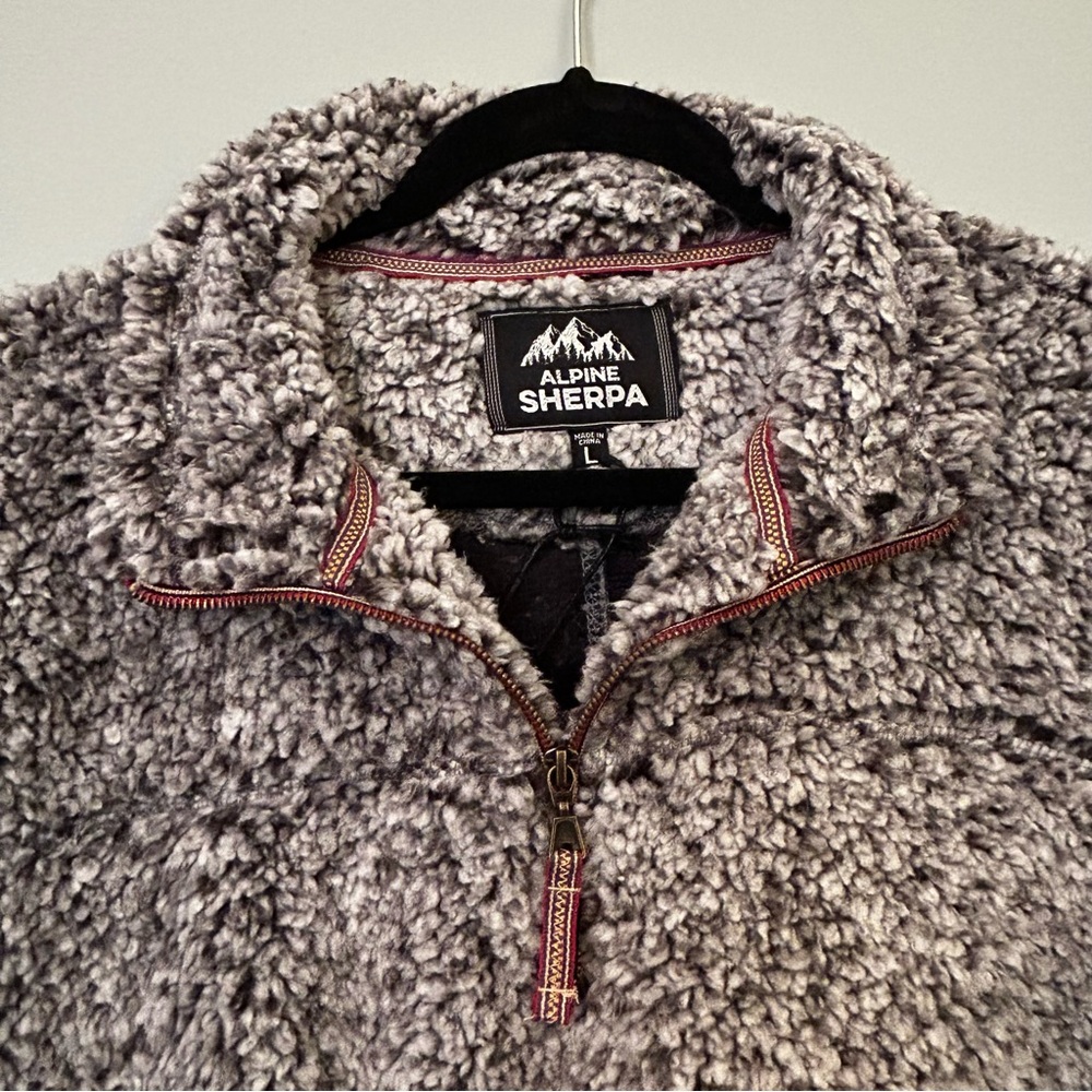 Alpine Sherpa Gray Fleece Pullover Women’s Large Oversized Quarter Zip Teddy